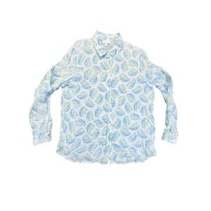 J. Jill Love Linen White Printed Paisley Button Down Shirt sz S 100% Linen NWOT